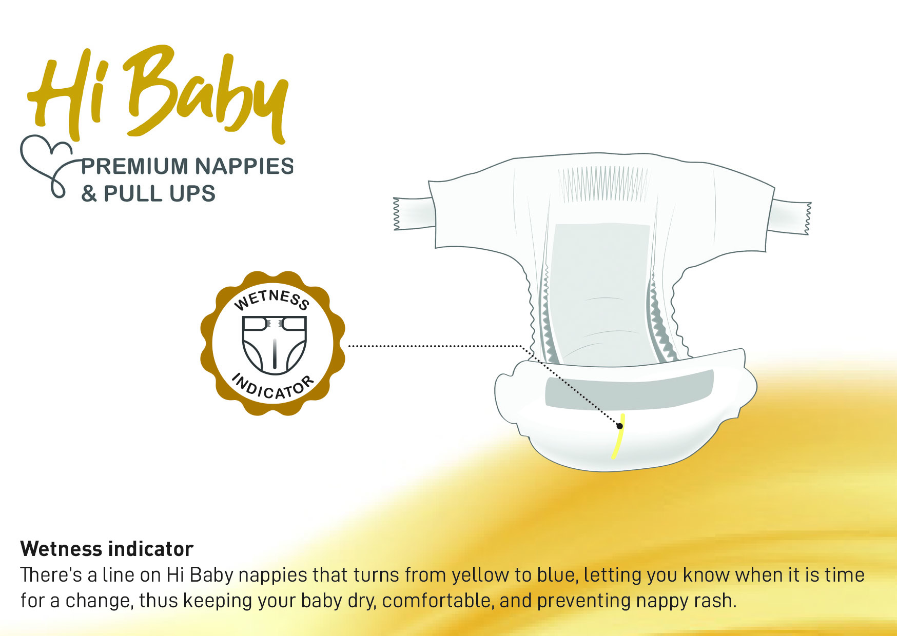 Hi Baby nappies have a handy wetness indicator, plus Amanabukeni ethu